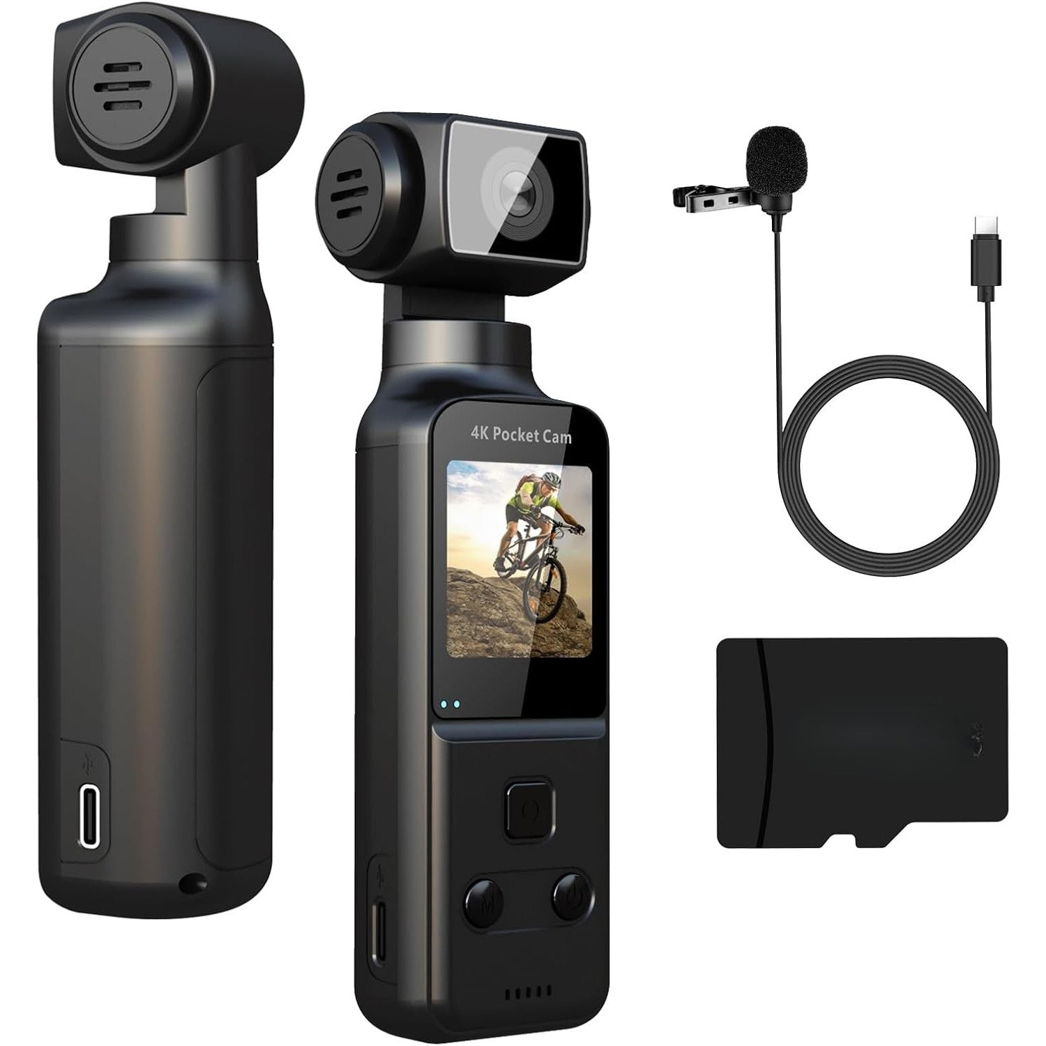 Camera Vlog 4K Ultra HD, Conectivitate Wi-Fi, cu Lentila Wide-Angle de 270°, Card de Memorie de 32GB Inclus, Functii Avansate pentru Creatori de Continut, Capturi Video si Foto de Inalta Calitate, transmisie Wifi, conectare la telefon sau laptop