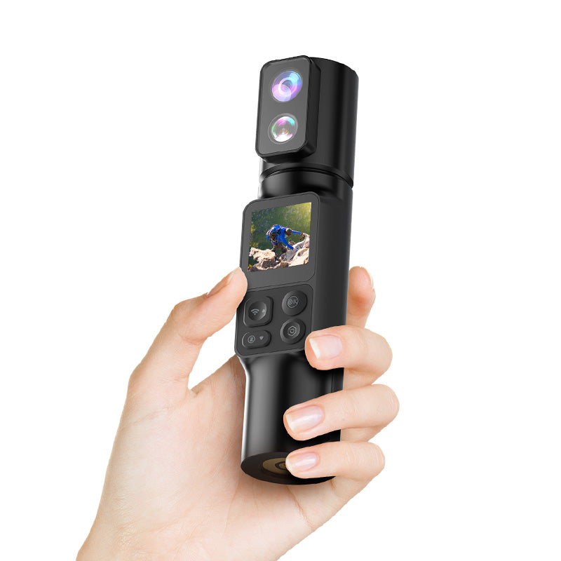 Camera Video Digitala 6K 30FPS, Full HD, Vlogging, WiFi, Stabilizator, rotativa la 350°, Micro SD 32GB Inclus, Ecran de 3.4cm lentila dubla, viziune nocturna, ecran tactil, 2600mAh, Sport, acumulator extra. portabila