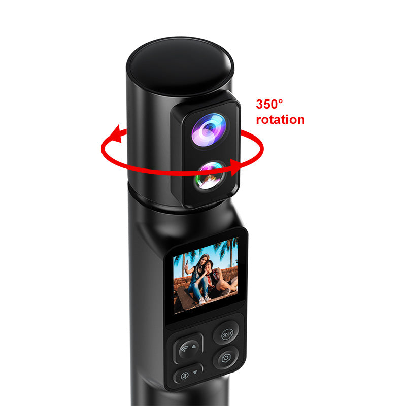 Camera Video Digitala 6K 30FPS, Full HD, Vlogging, WiFi, Stabilizator, rotativa la 350°, Micro SD 32GB Inclus, Ecran de 3.4cm lentila dubla, viziune nocturna, ecran tactil, 2600mAh, Sport, acumulator extra. portabila