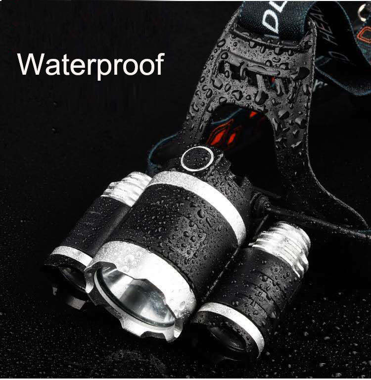 Lanternă Puternică de Cap Reîncărcabilă 3 LED, Aluminiu Aero‑Spațial, Impermeabilă — Ideală Camping, Ciclism, Pescuit, Alergat
