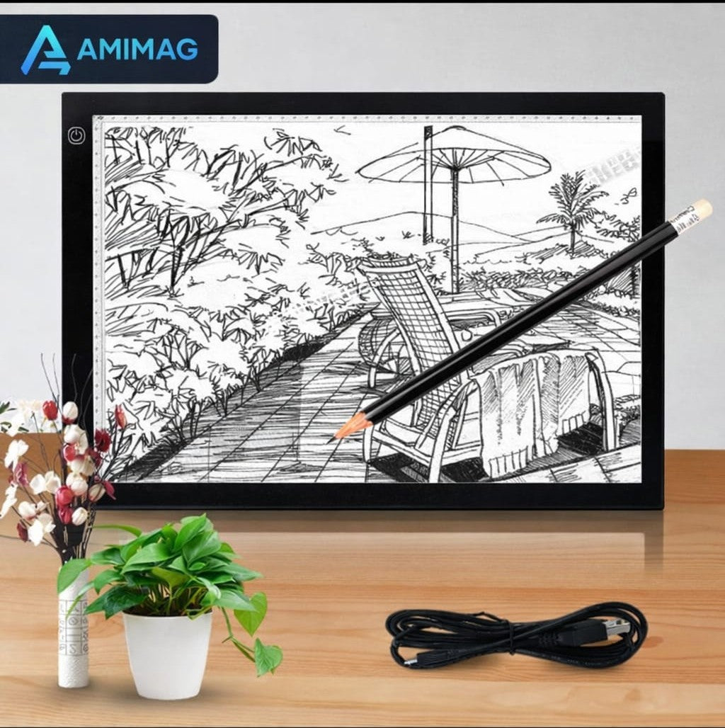 Tabletă Grafică LED A3+ (L46.2 x 34.1 x 7.2 cm) — USB‑C, Luminozitate Reglabilă — Negru