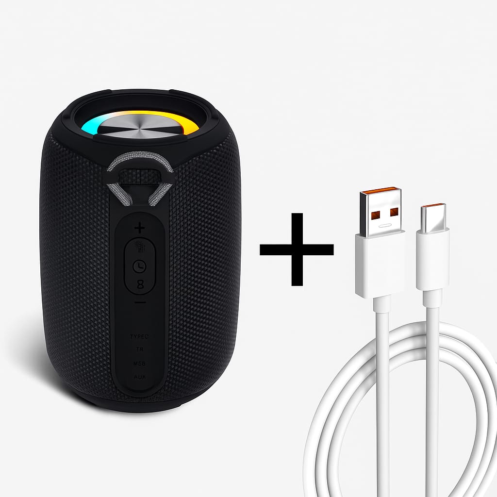 Boxă Portabilă Mini Bluetooth 5.3, 12W, IPX67, 13h Autonomie — USB-C Cadou, Negru